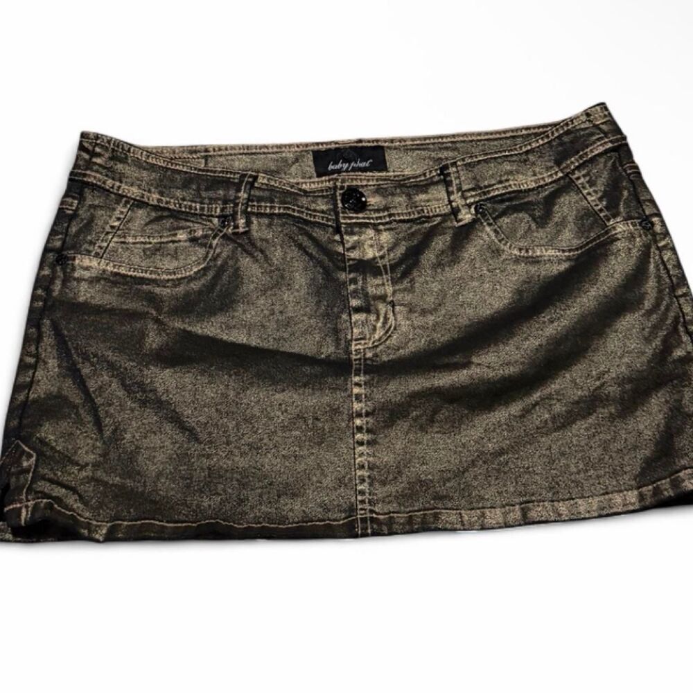 Baby Phat Y2K Black and Gold Metallic Mini Skirt